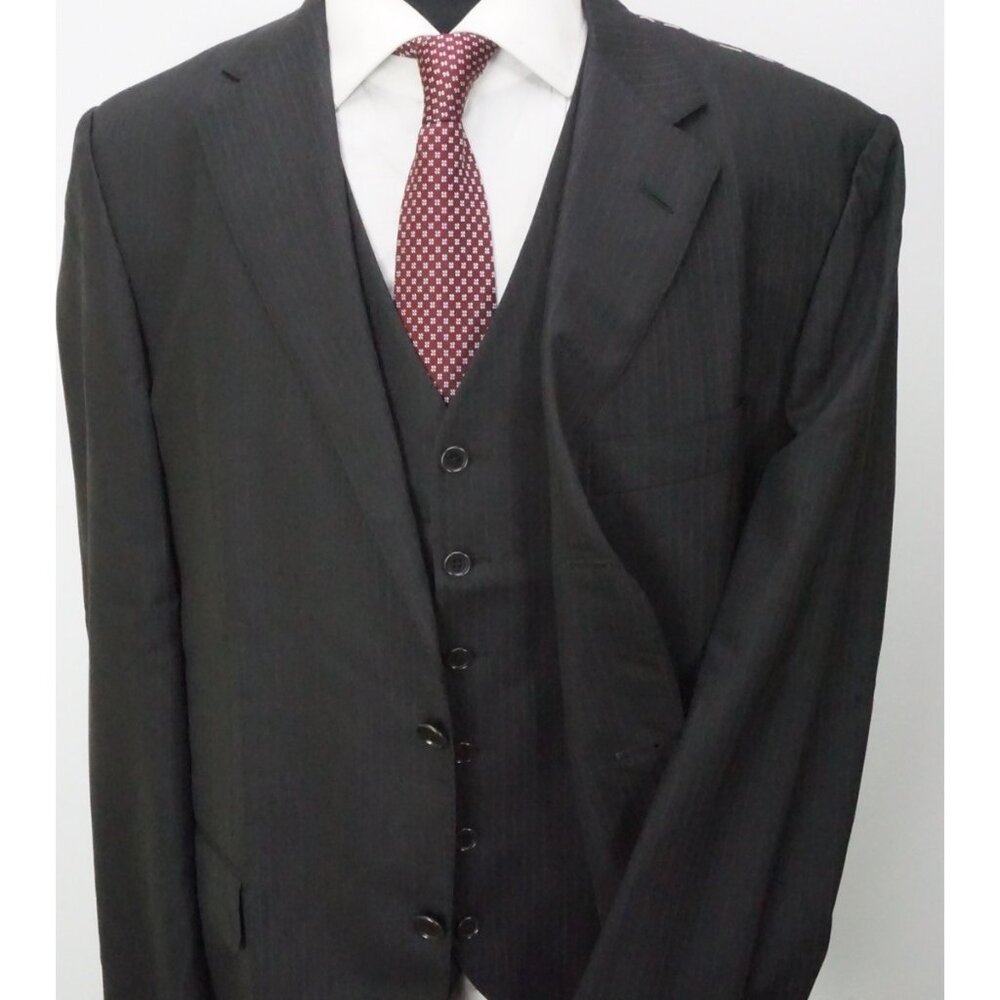 Raffaele Caruso Charcoal Striped Loro Piana 3Pc Suit Jacket Pants Vest 44R NEW